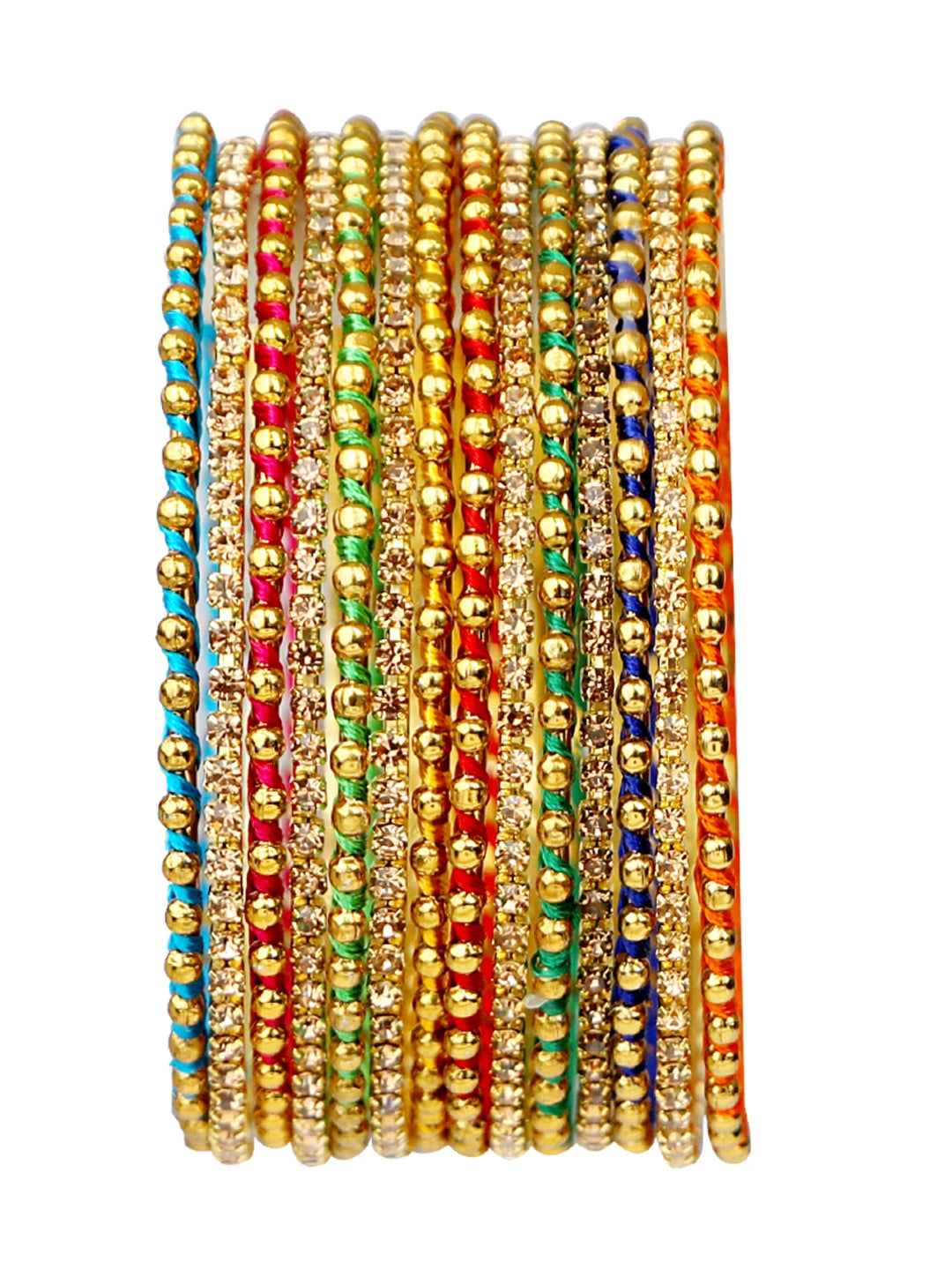 Multicolor Thread CZ Stone Gold Plated 14Pc Bangle